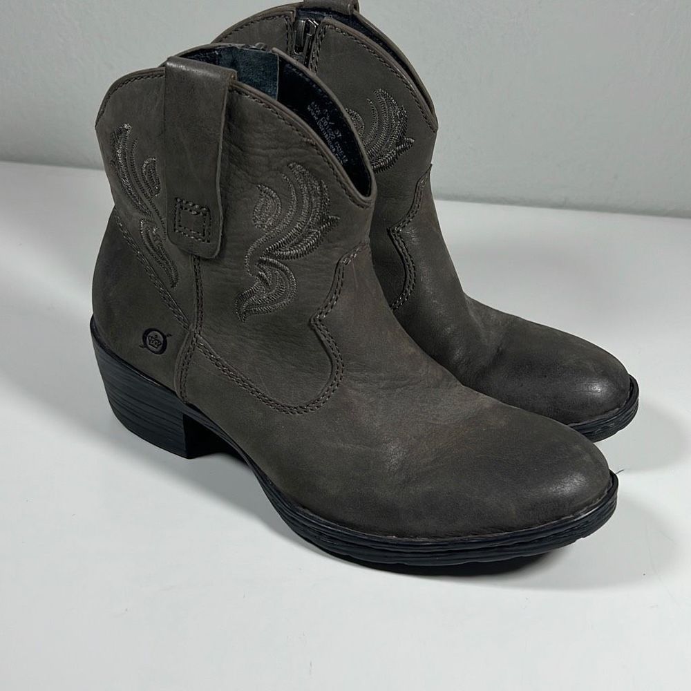 Born Womens Embroidered Leather Western Booties Boots Side Zip Gray Size 6.5